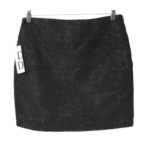 DALIA COLLECTION Black Wool Blend Pattern Skirt - Picture 1 of 3